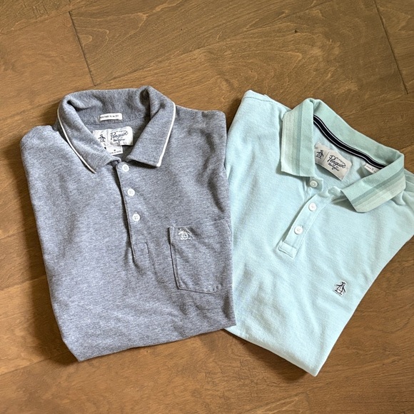 Penguin Lot of 2 Polos Short Sleeves Gray Mint Green Men’s Medium - Picture 1 of 9